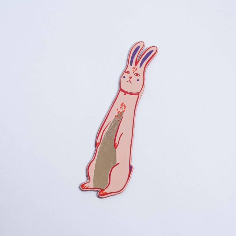 Hand Painted Leather Bunny Bookmark In Pale Pink