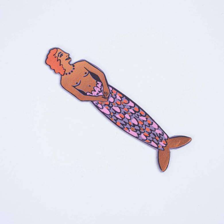 Hand Painted Leather Mer-Woman Bookmark In Lilac