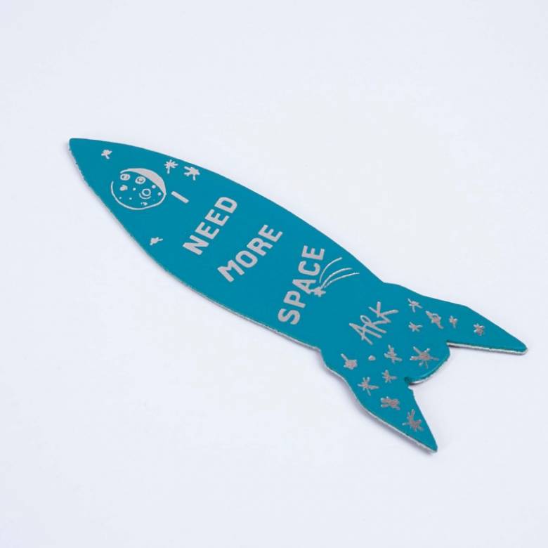 Hand Painted Leather Rocket Bookmark In Green