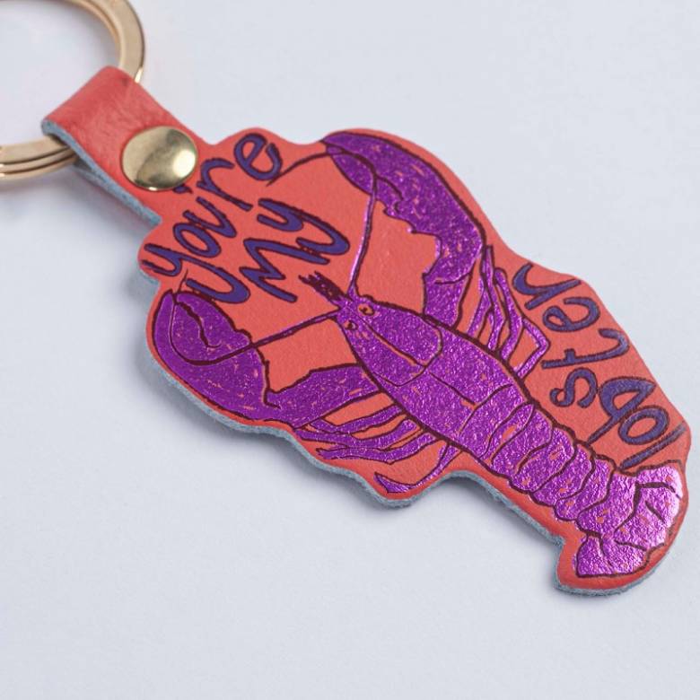 Hand Painted You're My Lobster Keyring In Coral