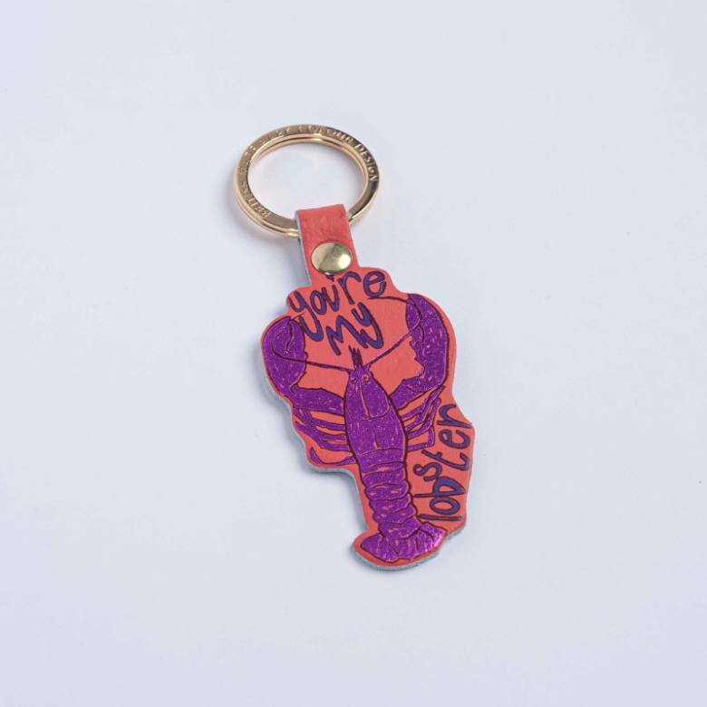 Hand Painted You're My Lobster Keyring In Coral