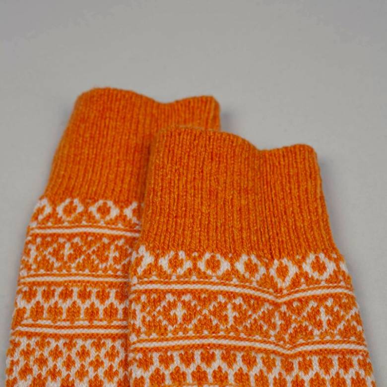 Japanese Wool Jacquard Socks In Lantern Orange