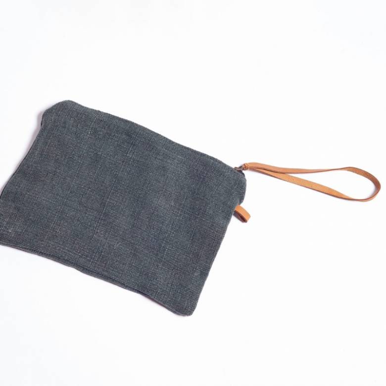 Jute Pouch With Zip In Dark Grey