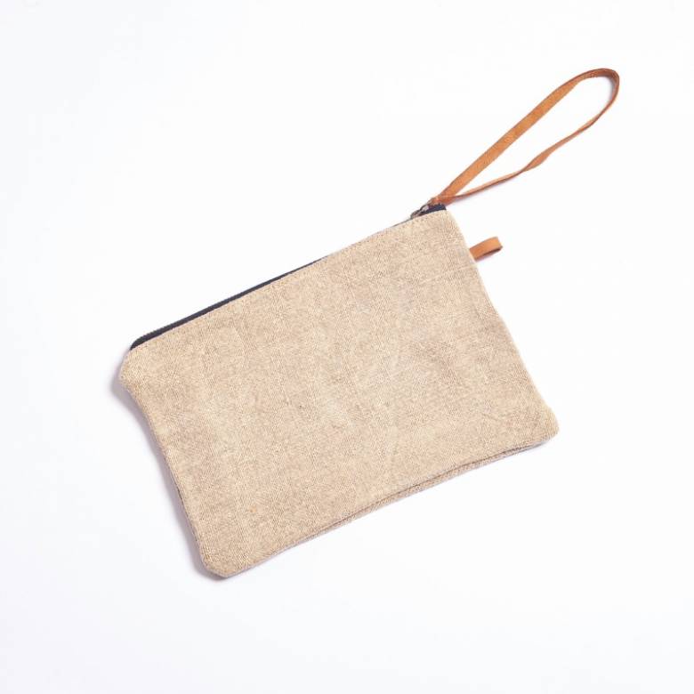 Jute Pouch With Zip In Natural Stone