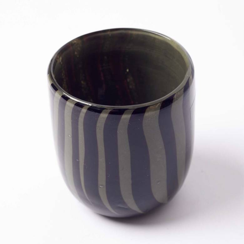 Khaki & Black Stripe Glass Vase H:11cm