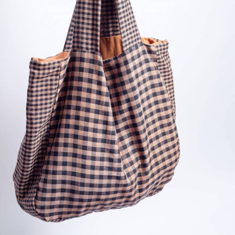 Large Cotton Tote Bag In Rust Gingham