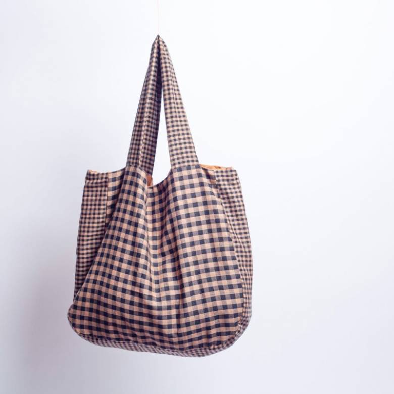 Large Cotton Tote Bag In Rust Gingham