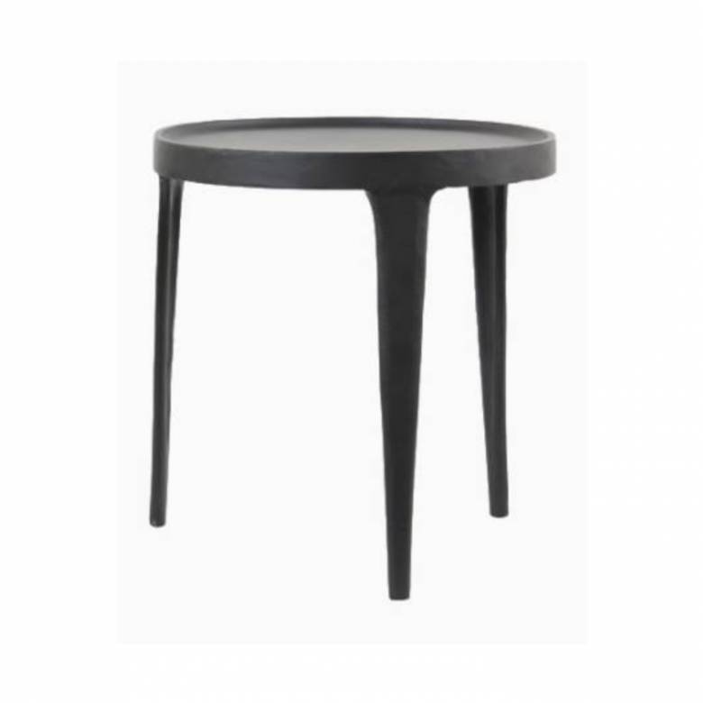 Large Simple Black Metal Side Table With Curved Lip H:43cm