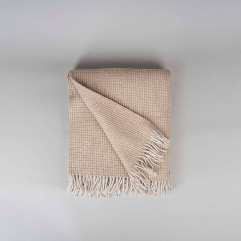 Large Blanket In Camel Waffle Recycled Wool