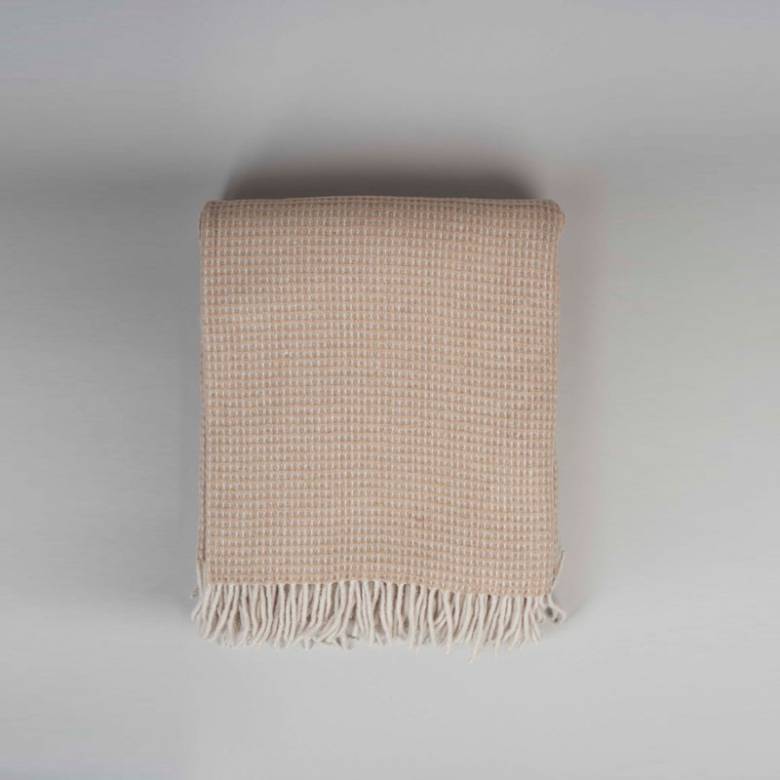 Large Blanket In Camel Waffle Recycled Wool