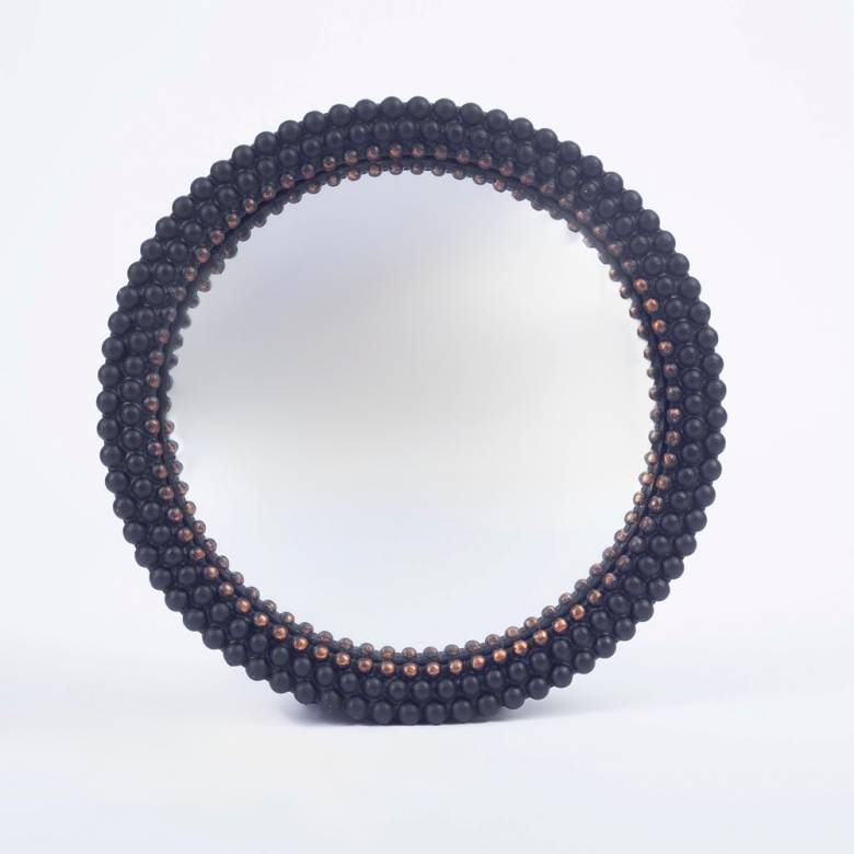 Medium Bobble Textured Convex Mirror In Black 20.5cm