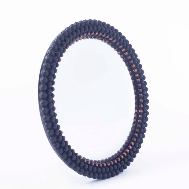 Medium Bobble Textured Convex Mirror In Black 20.5cm