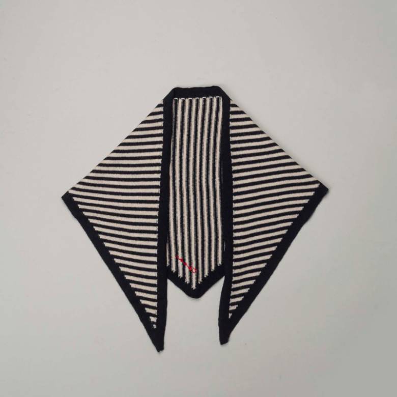 Merino Wool Triangle Scarf in Black Stripe