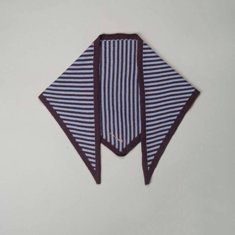 Merino Wool Triangle Scarf in Blue & Brown Stripe