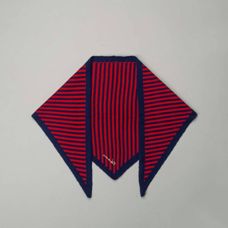 Merino Wool Triangle Scarf in Blue & Red Stripe