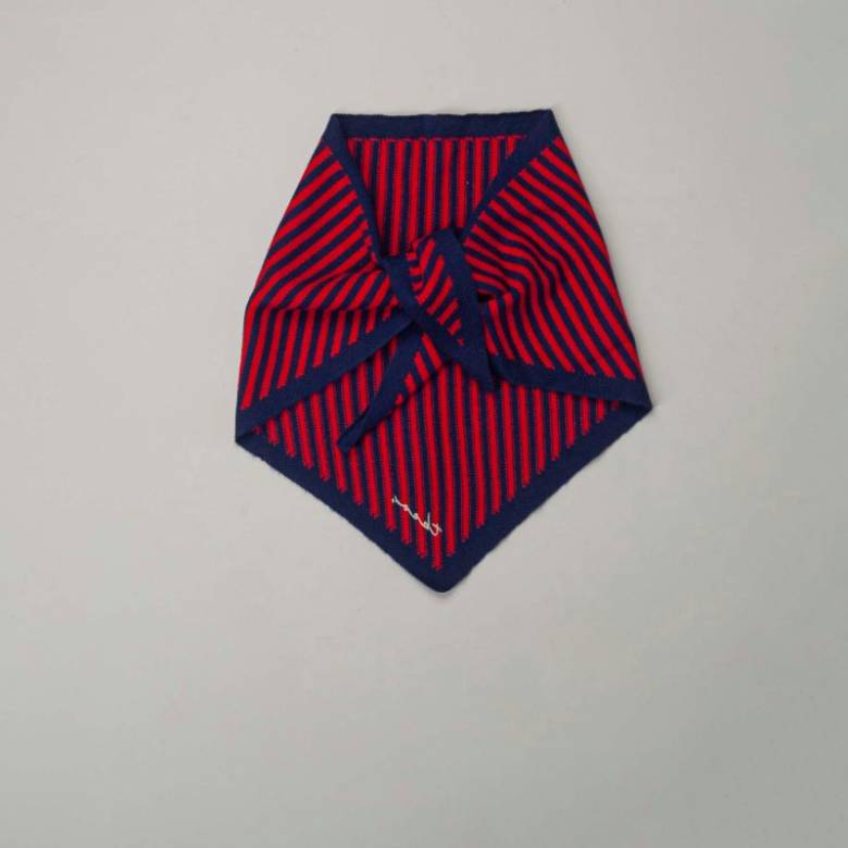 Merino Wool Triangle Scarf in Blue & Red Stripe