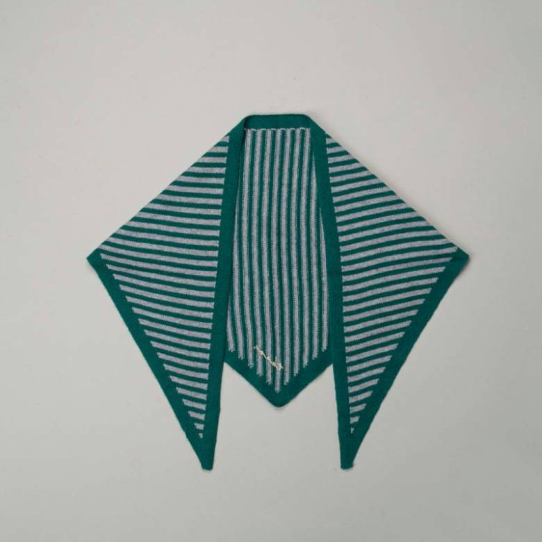 Merino Wool Triangle Scarf in Green & Charcoal Stripe