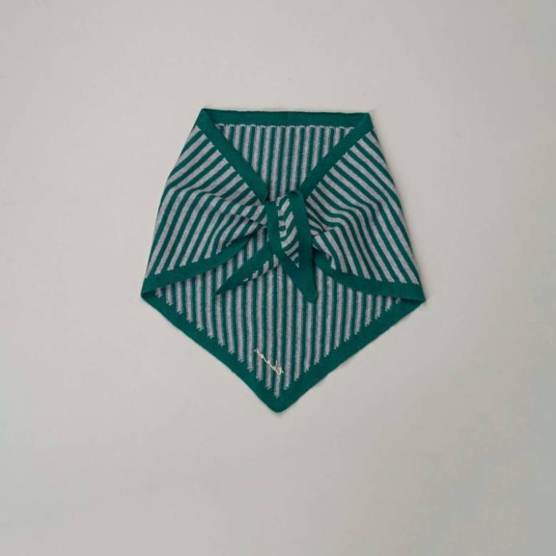 Merino Wool Triangle Scarf in Green & Charcoal Stripe