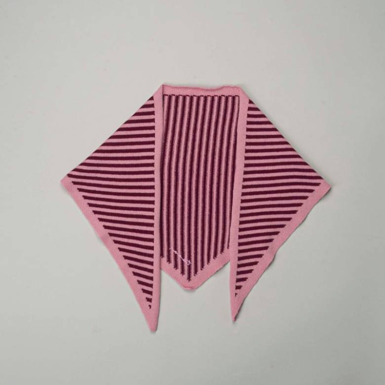 Merino Wool Triangle Scarf in Pink Stripe