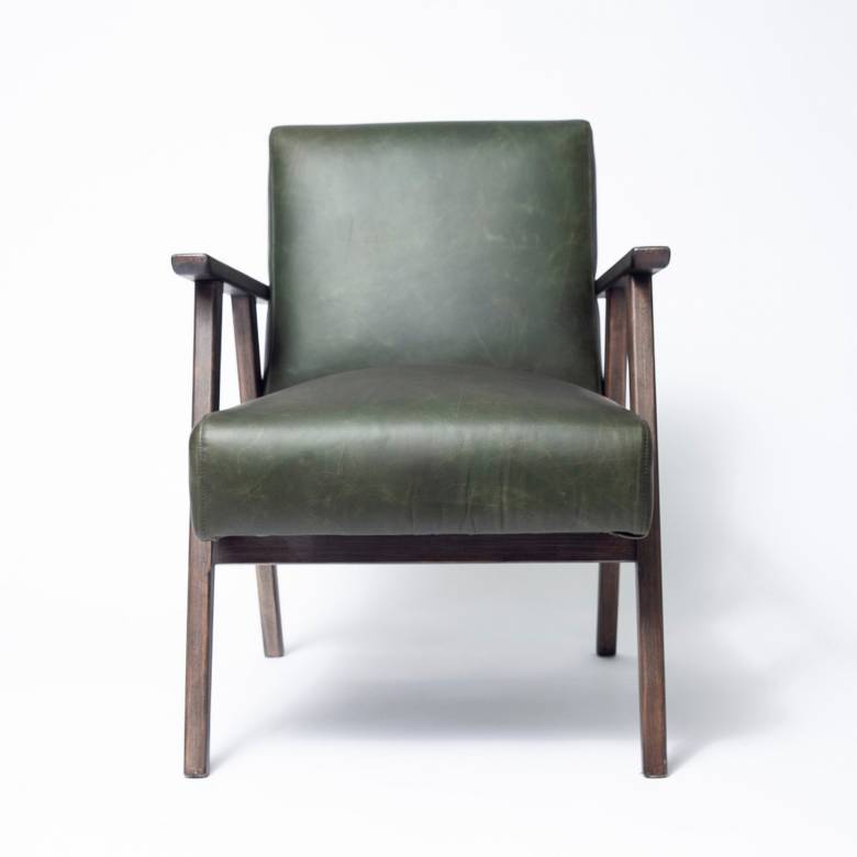 Mid-Century Style Green Leather Armchair