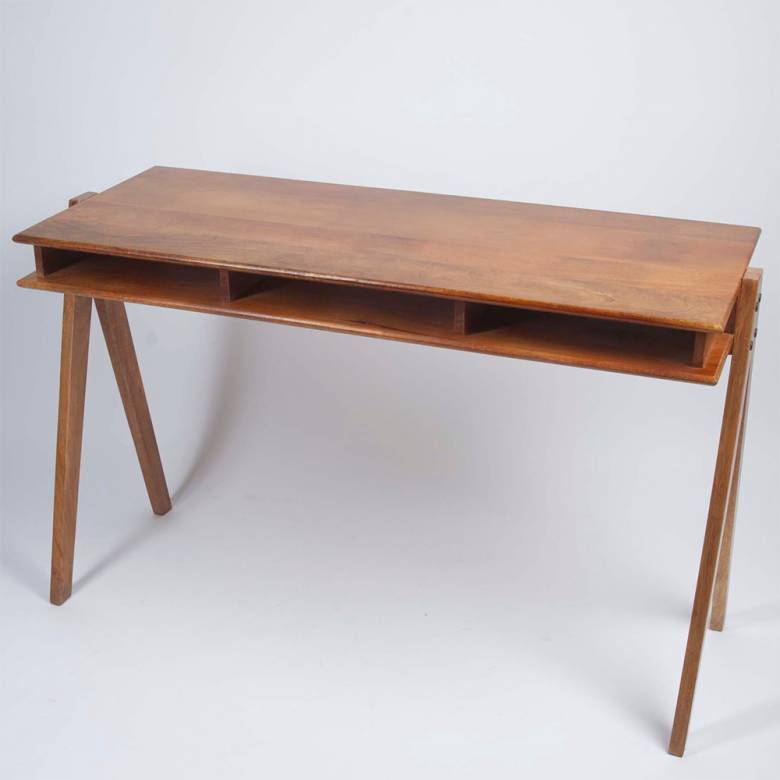 Mid Century Style Wooden Desk With Open Shelves