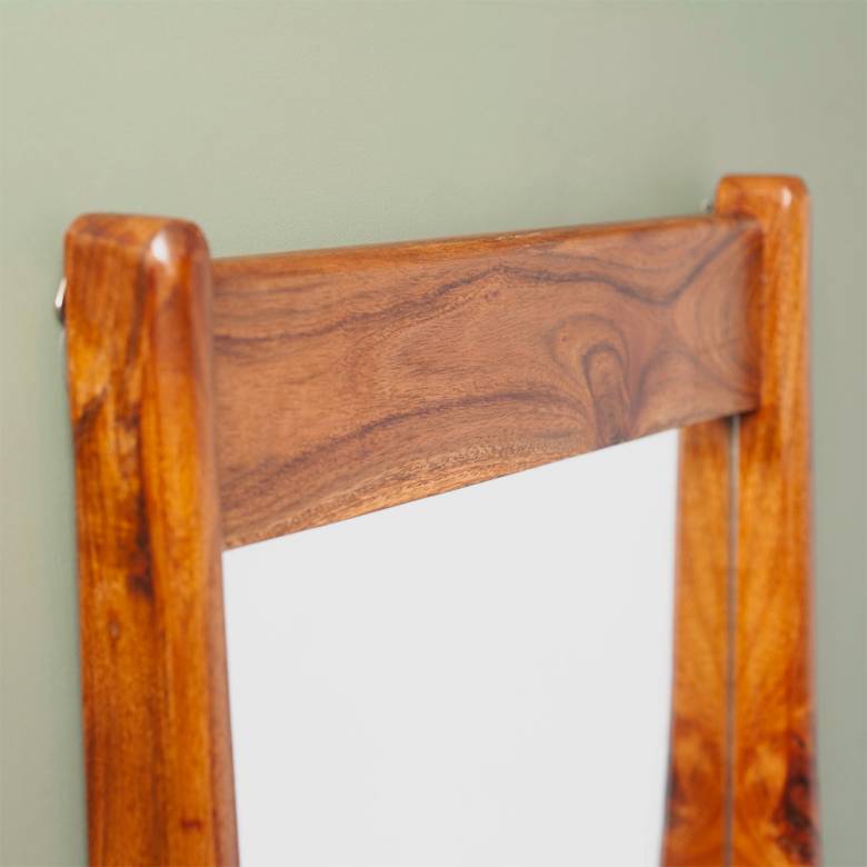 Mid Century Style Wooden Mirror With Shelf & Hooks