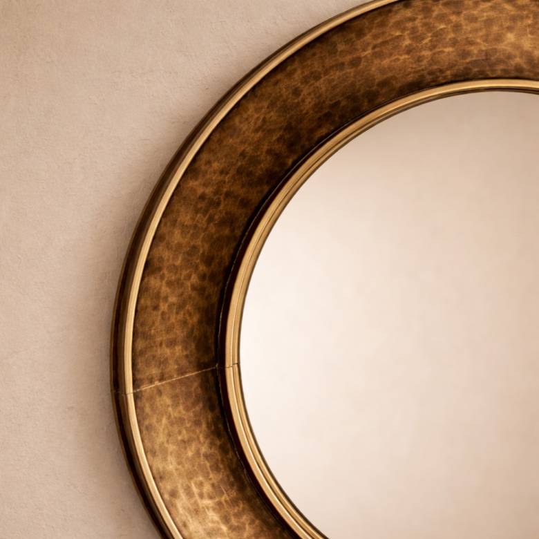 Gold Circular Hammered Rimmed Mirror D:88cm
