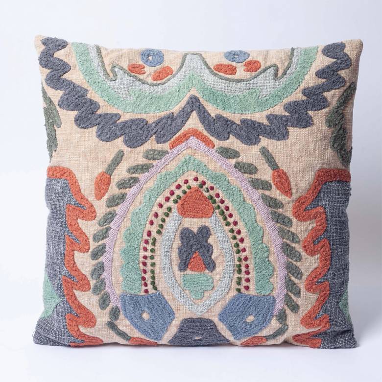 Multi Coloured Boho Embroidered Patterned Cushion 50x50cm