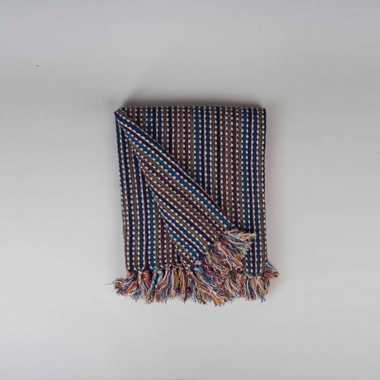 Multi-Coloured Woven Cotton Blanket Throw