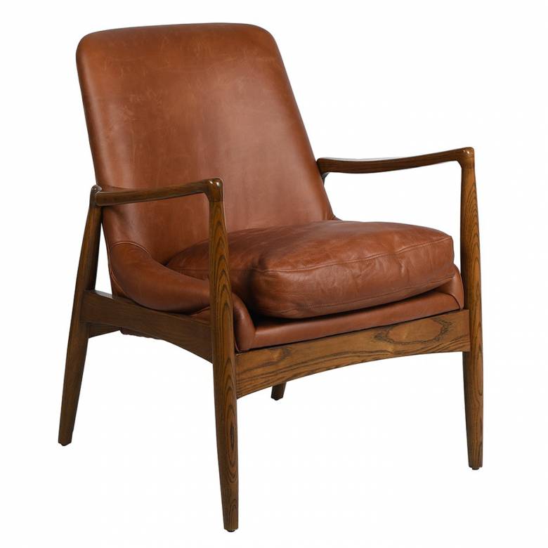 Oak Framed Distressed Tan Leather Armchair