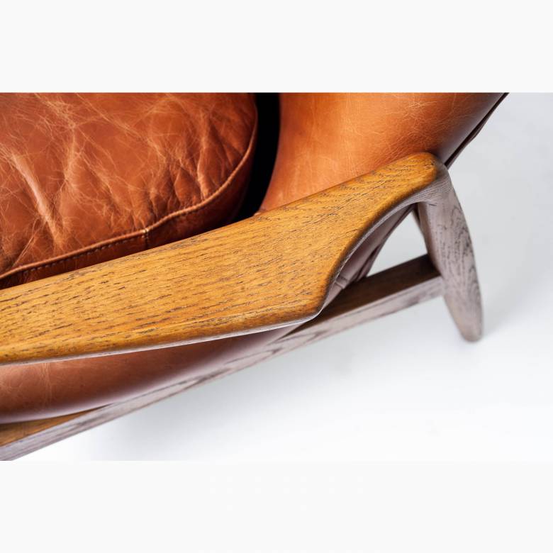 Oak Framed Distressed Tan Leather Armchair