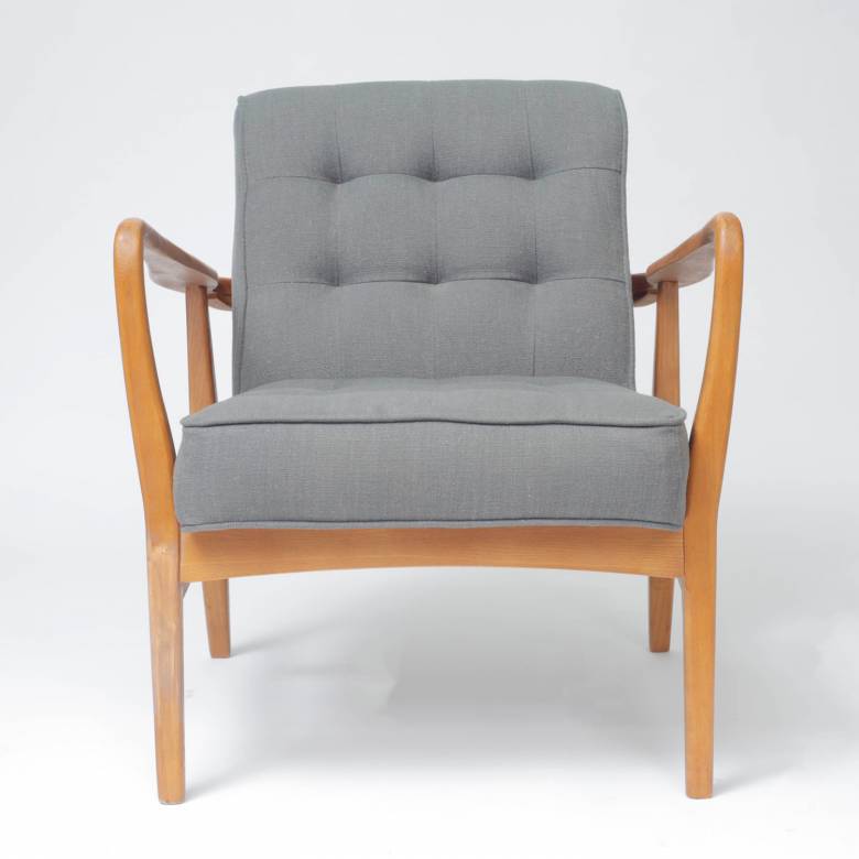 The Olsen Oak Armchair in Grey Fabric