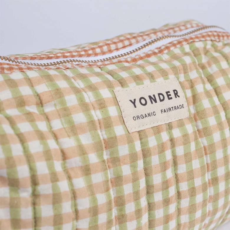 Organic Cotton Wash Bag In Sage Gingham