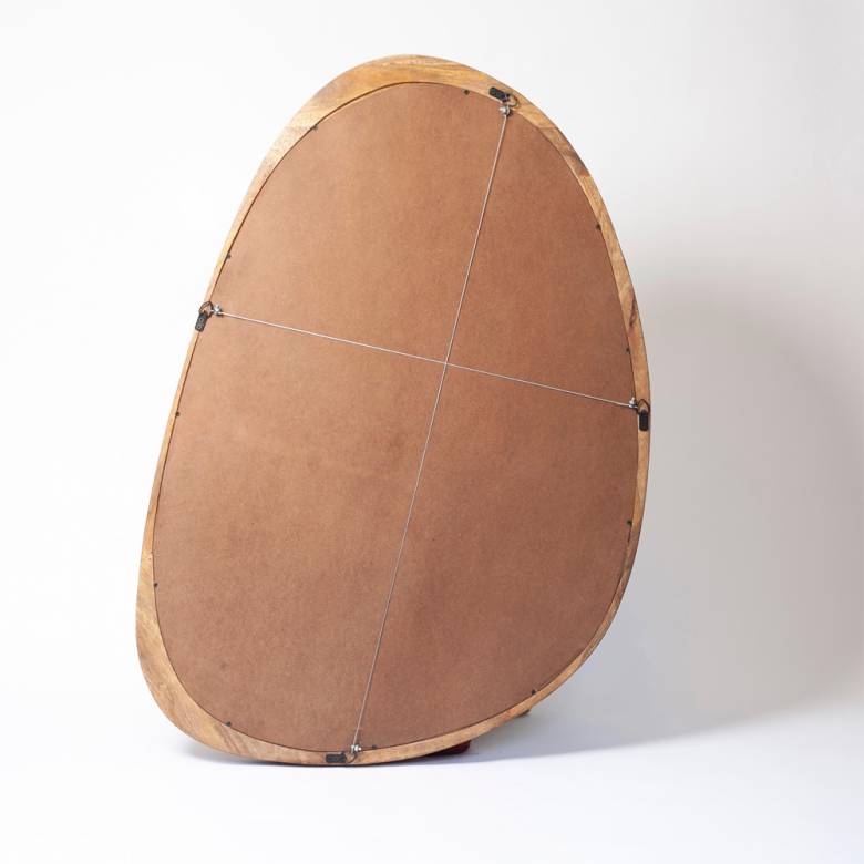 Large Organic Shaped Mirror With Wooden Back