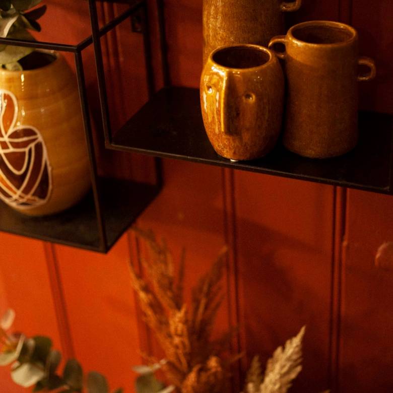 Brown Stoneware Vase With Uneven Handles H:12cm