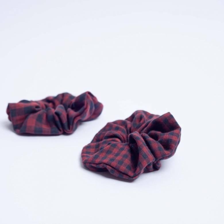 Pack Of 2 Cotton Hair Scrunchies In Mulberry Gingham