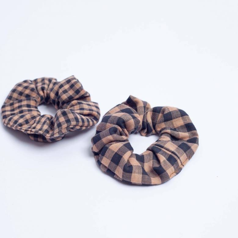 Pack Of 2 Cotton Hair Scrunchies In Rust Gingham