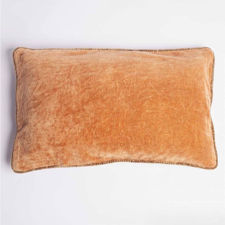 Pioni Rectangular Velvet Cushion In Orange 50x30