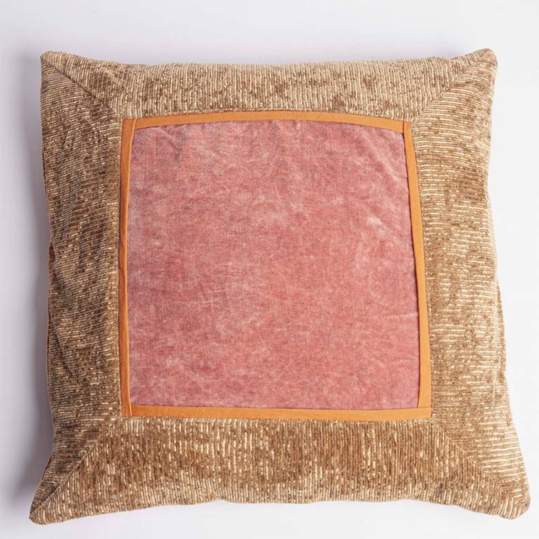 Pioni Square Velvet Cushion In Pink & Green 50x50