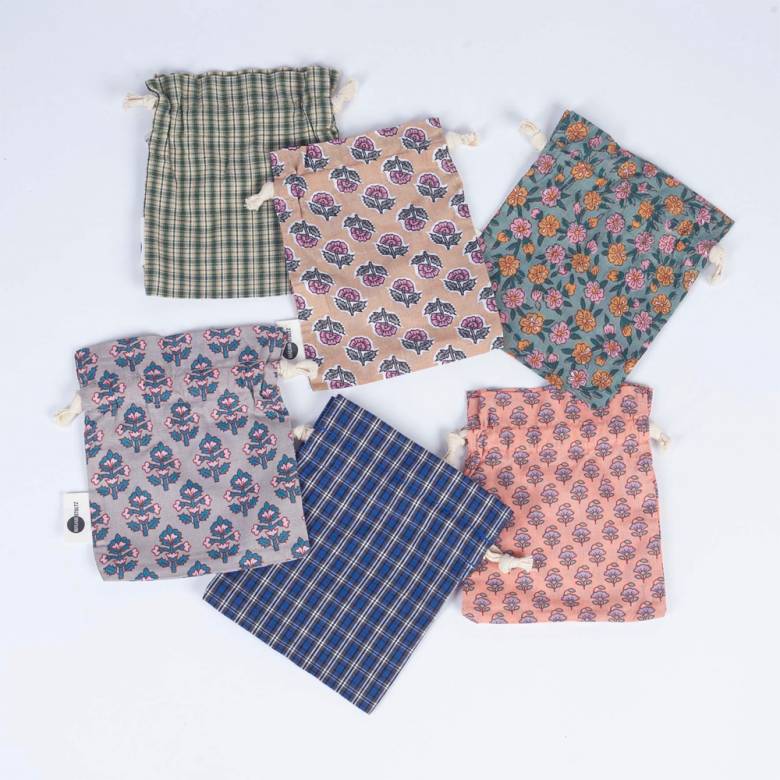 Printed Cotton Drawstring Gift Bag