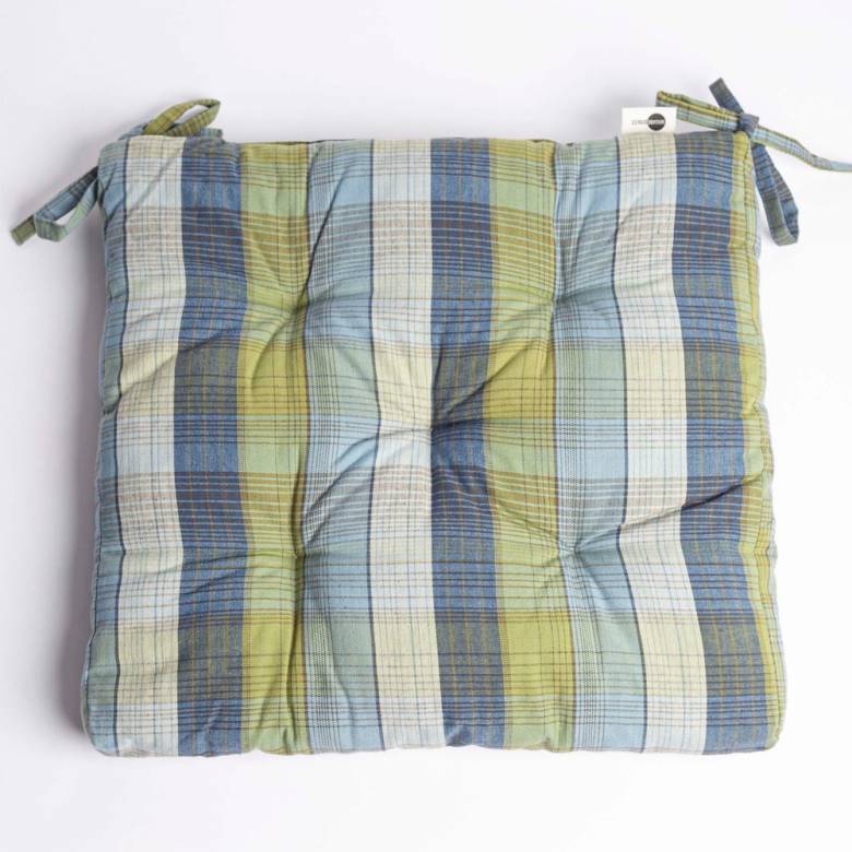 Printed Seat Pad Cushion In Green & Blue