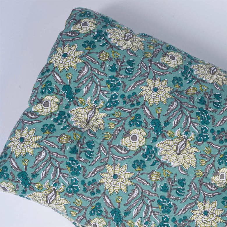 Printed Single Cotton Folding Cushion In Turquoise Block Print