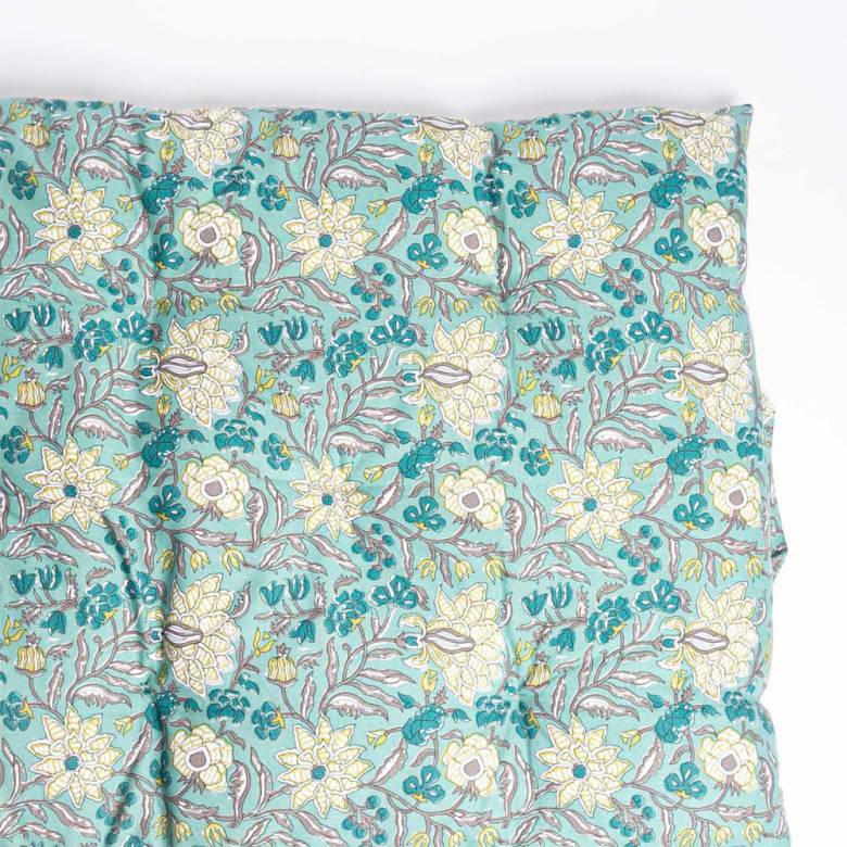 Printed Single Cotton Folding Cushion In Turquoise Block Print