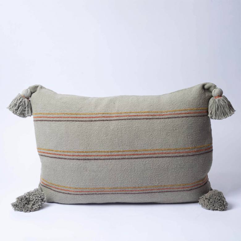 Rectangular Striped Cushion With Tassels In Sage 40x60cm