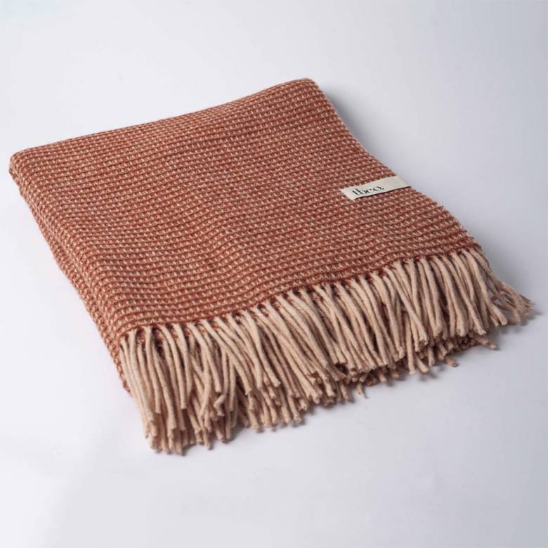 Large Blanket In Rust Waffle Recycled Wool