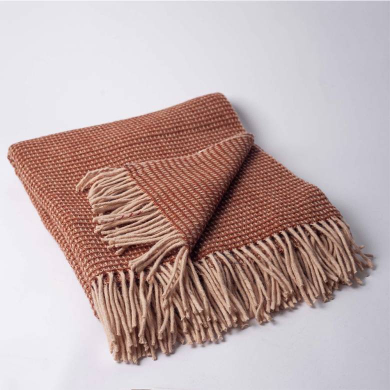 Large Blanket In Rust Waffle Recycled Wool
