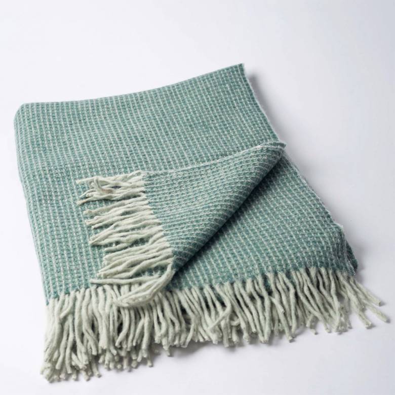 Large Blanket In Sage Waffle Recycled Wool