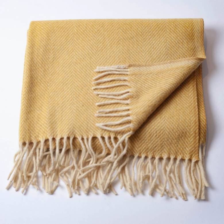 Small Blanket In Mustard Herringbone Recycled Wool