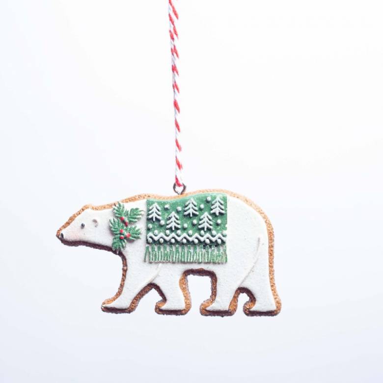 Resin Gingerbread Polar Bear Hanging Christmas Decoration