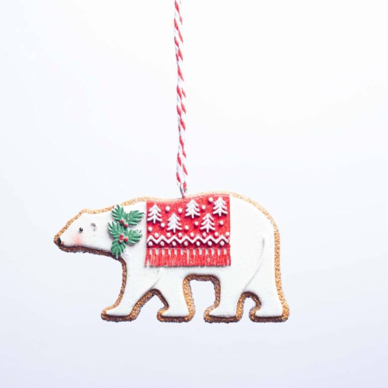 Resin Gingerbread Polar Bear Hanging Christmas Decoration